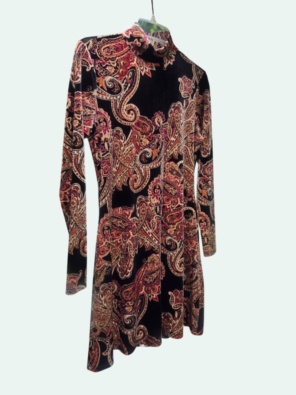 Bebop Velvet Paisley Long Sleeve Mock Neck Mini Dress  70s  Bohemian Hippie - Picture 4 of 11